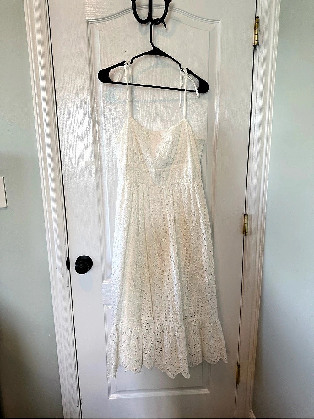 Francesca's Marcel Tie Strap Eyelet Midi Dress Cream Large
